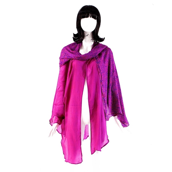 VTG 1980's India Hand Blocked Silk Kimono Duster - Picture 1 of 5